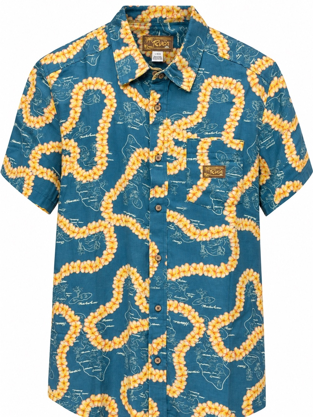 NWT RVCA Exotica SS Men's L Hawaiian Floral Linen Blend Button Up Shirt